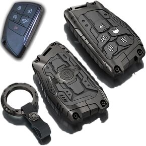 Heavy Metal Key Fob Cover Case Protector Compatible with 2022 2023 2024 2025 Chevy Silverado 1500 GMC Sierra 1500, 2024 2025 Silverado Sierra 2500HD 3500HD (A-Model-Black)