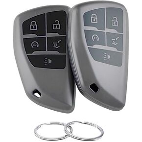 TPU Key Fob Cover Compatible with Chevy Chevrolet Corvette Suburban Tahoe Equinox Traverse GMC Acadia Yukon Buick Envision (5 Buttons) 2021-2025 (Black/Red)