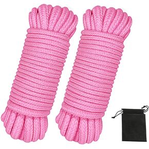 Soft Cotton Rope, 32 feet / 10m Rope, 8mm Thick, Soft Rope, Long Rope, Soft Tying Rope (Black+Red+Bag)
