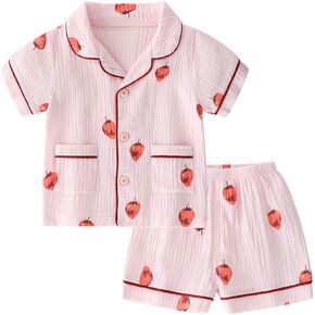 Toddler Girls Summer Pajama Set 100% Cotton Sleepwear Kids Short Sleeve Jammies Little Boy Pjs