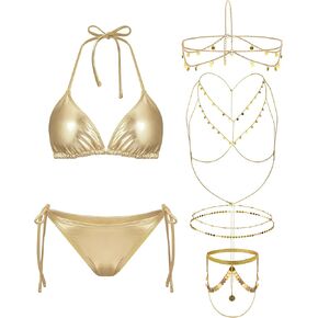 5 PCS Women Gold Bikini with Gold elecins chain chain chain body body weist frain chain jewelry swimsuit suits suits suits suits
