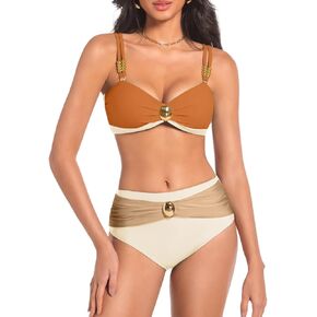 Color Block Beaded Bikinis,High Waisted Cheeky Bikini Sets,Bandeau Swimsuits for Women Beach Vacation