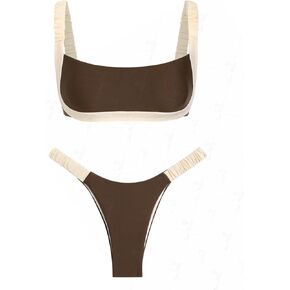 seamoly Contrast Color Ruched Design Cheeky Bikini Set