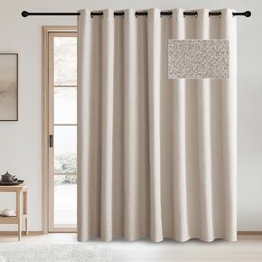 RYB HOME 100% Blackout Linen Curtains for Sliding Glass Doors, Extra Wide Thermal Insulated Privacy Curtains for Bedroom/Patio Door/Living Room/Open Closet, Room Divider, Linen, W100xL84, 1 Panel