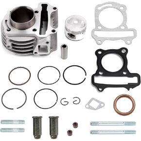 Mokuo Gy6 44mm/1.73 "مجموعة أسطوانة أعلى طقم طقم مكبس مكبس مصنوع من سبيكة الألومنيوم ، ملائمة للمحرك الصيني GY6 60CC 139QMA 139QMB ، القطر الداخلي 44 ملم
