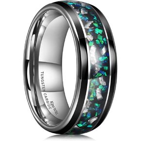 King Will Mens 4mm/6mm/8mm Black Tungsten Wedding Band Blue Green Purple Fragments Inlay Rings Engagement Band Comfort Fit