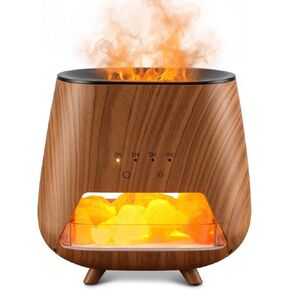 Essential Oil Diffuser for Home: 200ml Wood Grain Scent Diffuser - Pure Himalayan Pink Salt Rock - Cool Mist Humidifier with Auto Off Function and 9 Colors LED Light for Bedroom
