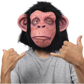 Halloween Monkey Head Mask Chimpanzee Mask Black with Fur Latex Full Head Mask for Carnival Costume Party Prop