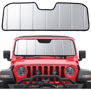 Windshield Sun Shade Compatible with Jeep 2018-2025 Wrangler JL,2020-2025 Gladiator Custom-fit Foldable Sun Visor Window Sunshade with Storage Bag