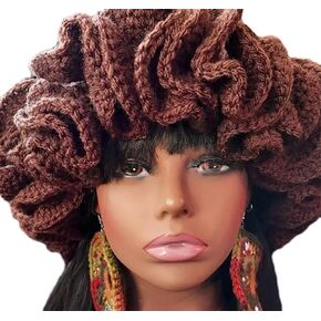 Handmade Crochet Bucket Hat for Woman Teen Outdoor Commute Fisherman Hat Ruffled Brim Winter Windproof Carnival Hat