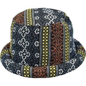 Roll Brim Hat with Aztec Patterns, Blue, Green and Brown Bucket hat, Hipster Cap, Thai Hill Tribe Fabric, Festival hat, Hippie Hat., Large