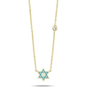 Alef Bet by Paula Petite Jewish Star on a Chain for Women in Colored Enamel