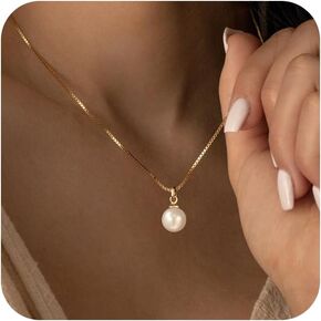 Pearl Necklace for Women,14k Gold/Silver Plated Waterproof Small Cute Dainty Choker Necklace Drop Single Pearl Chain Trendy Jewelry Fashion Gift