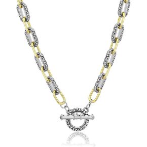 Two Tone Wire Cable Necklace Gold and Silver Link Chain Adjustable 18K Gold Plated Twist Vintage Classic Jewelry