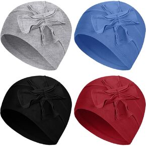 4 Pcs Cotton Beanie Turban Headwear for Women Soft Cancer Chemo Head Scarf Hats Elastic Covers Wraps for Women's Hair (Simple Color,Flower)