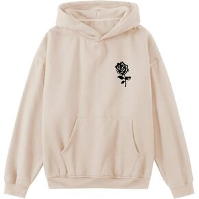 Bobeutou Oversized Graphic Hoodies for Men Rose Print Hoodie Vintage Fleece Hooded Sweatshirt Trendy Pocket Pullover Top in Kuwait