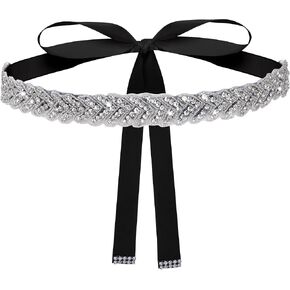 obmwang Bridal Rhinestone Crystal Belts Wedding Satin Sash Belt for Special Occasion Dress Bridal Sash, Black