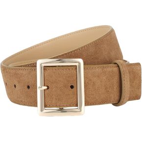 Women‘s Wide Belt With Gold Buckle Casual Genuine Leather Suede Belts for Jeans Dress Belt