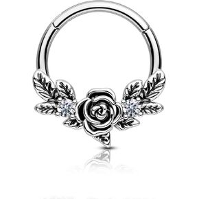 Classic Rose Flower Septum Rings, 16G Septum Jewelry, Dainty Helix Daith Earrings, 316L Stainless Steel Helix Rook Daith Piercing Jewelry