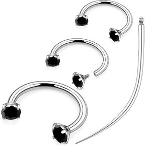 Ruifan ASTM F136 Titanium Horseshoe Nose Ring 16G Cubic Zircon Septum Rings Piercing Jewelry Internally Threaded Cartilage Conch Helix Rook Tragus Lip Earring Hoop Eyebrow For Women Men 8mm 10mm 12mm
