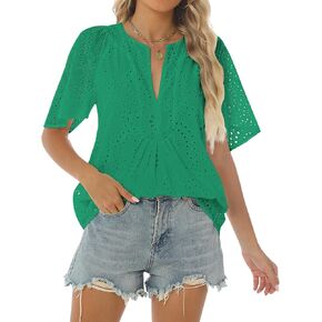 Relipop Women's Summer Eyelet Tops 2025 Dressy Casual V Neck Flutter Sleeve Hollow Out Lace Embroidered Blouses Shirts