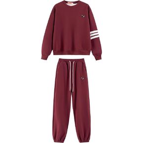Women's Athleisure Set - Crewneck Sweatshirt & Jogger Pants 2-Piece - Small to Medium Size, Maroon Lounge Set for Yoga, Running, or Everyday Style