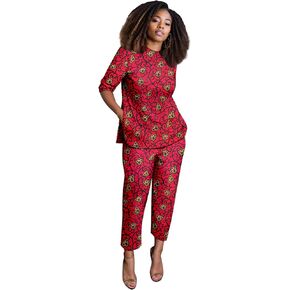 African Suits for Women Anakra Print Half Sleeve Top and Pants 2 Piece Set Outfits Dashiki Casual Tracksuit