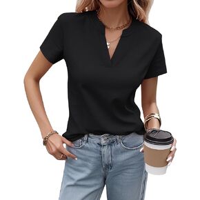 Women's V Neck T-Shirts 2025 Trendy Summer Short Sleeve Casual Tees Slim Fit Basic Tops for Work in Kuwait