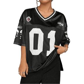 WDIRARA Women's Plus Size Football Jersey Shirts Oversized T Shirt Graphic Letter Print V Neck Short Sleeve Streetwear Top in Kuwait