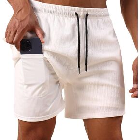 Men's Summer Board Shorts Adjustable Drawstring Quick-Drying Shorts with Liner Swim Trunks