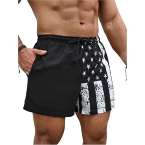 SHENHE Men's Swim Trunks with Compression Liner American Flag Print Board Shorts Bathing Suit