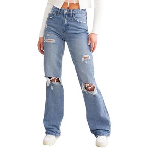 Loose Jeans for Women High Waist Wide Leg Ripped Destructed Jeans Boyfriend Baggy Bootcut Denim Pants Y2k