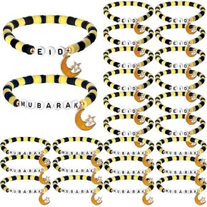 24 Pack Eid Mubarak Friendship Bracelets Gifts Ramadan Polymer Clay Beaded Stretch Bracelets Gradient Star Moon Muslim party favors decorations for Man Woman