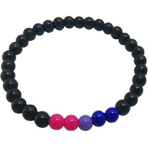 Bisexual Bracelet - Pink Purple Blue Acrylic and Black Glass 6mm Beads - 7'' Pride colors Bead Bracelets