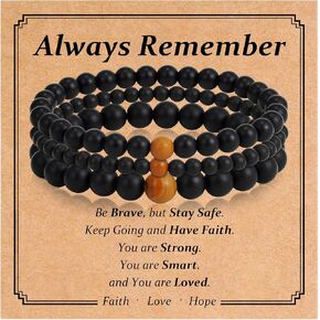Beaded Bracelets for Men, Gifts for Fathers Day Dad 6-8MM Natural Stone Tiger Eye Stretch Adjustable Black Crystal Beaded Bracelets Set for Men Women