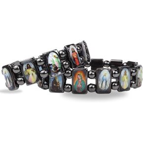 Needzo Religious Gifts for Men and Women, Hematite Bead All Patron Saints Icon Image Stretch Bracelet, 7 Inches (Pack of 2)