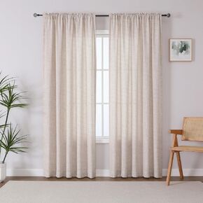 Natural Linen Curtains 84 Inch Long for Living Room 2 Panels -Thick Textured, Light Filtering, Rod Pocket, 52W x 84L