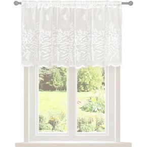 Jayla White Semi-Sheer Floral Lace Curtain Swag for Kitchen Half Window Bathroom Decoration Rod Pocket,59 x 39 Inch, 1 Panel