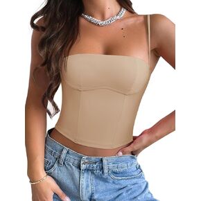 REORIA Womens Square Neck Adjustable Straps Backless Y2K Going Out Corset Crop Tops
