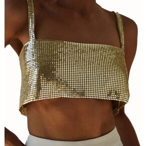 Women's Sparkly Rhinestone Top ， Sexy Metallic Sleeveless Trendy Spaghetti Strap Tube Vest Rave Party Clubwear in Kuwait