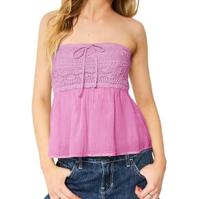 Summer Cute Floral Print Tube Tops for Women 2025 Trendy Flowy Bandeau Crochet Babydoll Top Y2k Going Out Peplum Tops