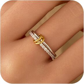 Interlocked Stackable Rings for Women 925 Sterling Silver 2 Rings Set CZ Cubic Zirconia Ring to Daughter Mother Multicolored Connected Intertwine Ring Elegant Stacking Bands Rings Graduation Gift