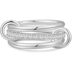 Silver Rings for Women Non Tarnish, Interlocked Stackable Rings Set, Multi Connected Bands Cubic Zirconia Rings for Women