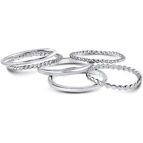 allyanna 925 Sterling Silver Rings مجموعة للنساء ، 6 حلقات التراص غير المشوهة ، العصابات للنساء ، مجموعة عادية ، هدايا المجوهرات لها