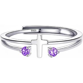 925 Sterling Silver Cross Rings Birthstone Rings Christian Jewelry for Women Daughter, Easter Gifts, Confirmation and Baptism Gifts