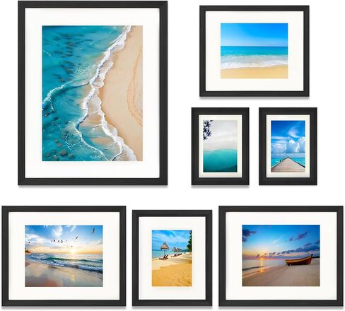 7 Pack Picture Frames Collage Wall Decor, Gallery Wall Frame Set for Wall Mounting or Tabletop Display, Multi Sizes Including 16x20-1, 11x14-2, 8x10-2，5x7-2 Family Photo Frames,Made of Solid Wood，Black in Saudi Arabia