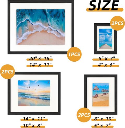 7 Pack Picture Frames Collage Wall Decor, Gallery Wall Frame Set for Wall Mounting or Tabletop Display, Multi Sizes Including 16x20-1, 11x14-2, 8x10-2，5x7-2 Family Photo Frames,Made of Solid Wood，Black in Saudi Arabia
