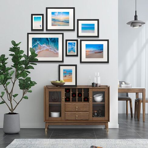 7 Pack Picture Frames Collage Wall Decor, Gallery Wall Frame Set for Wall Mounting or Tabletop Display, Multi Sizes Including 16x20-1, 11x14-2, 8x10-2，5x7-2 Family Photo Frames,Made of Solid Wood，Black in Saudi Arabia