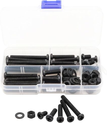 LBY 1200pcs M2 Machine Screws(Truss Head), Phillips Pan Head Bolts Nuts Flat Washers, Carbon Steel, Blackening in Saudi Arabia