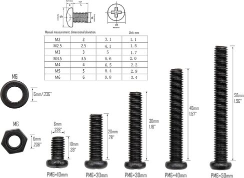 LBY 1200pcs M2 Machine Screws(Truss Head), Phillips Pan Head Bolts Nuts Flat Washers, Carbon Steel, Blackening in Saudi Arabia